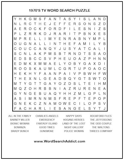 1970 S Tv Printable Word Search Puzzle Word Search Addict