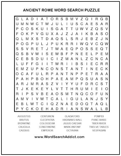 Ancient Rome Printable Word Search Puzzle