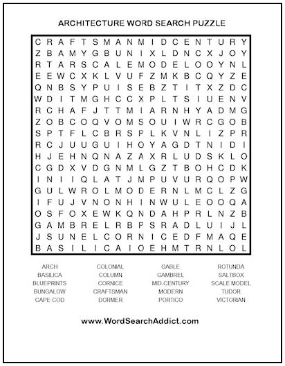 Architecture Printable Word Search Puzzle