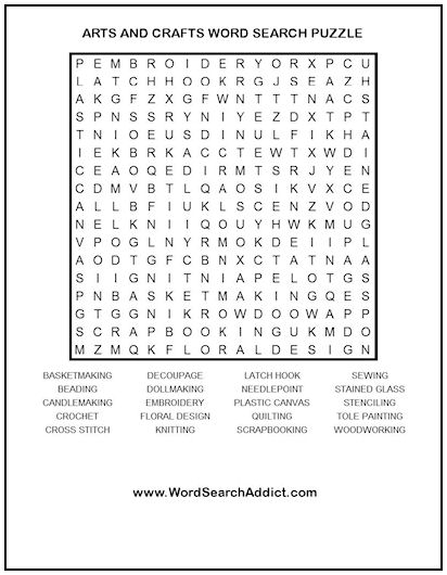 Arts And Crafts Printable Word Search Puzzle Word Search Addict