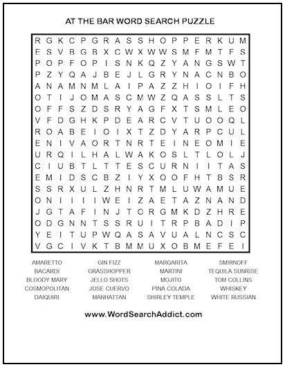 At the Bar Printable Word Search Puzzle