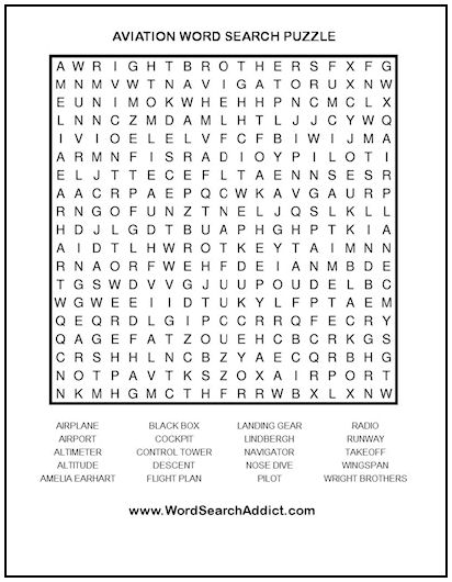 Aviation Printable Word Search Puzzle