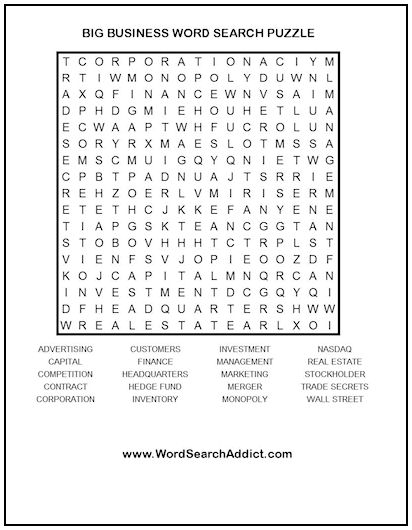Big Business Printable Word Search Puzzle