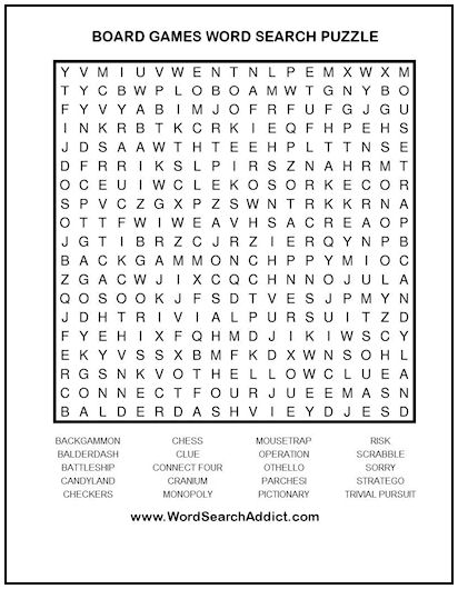 Board Games Printable Word Search Puzzle