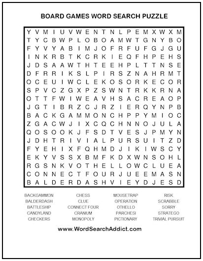 Board Games Word Search