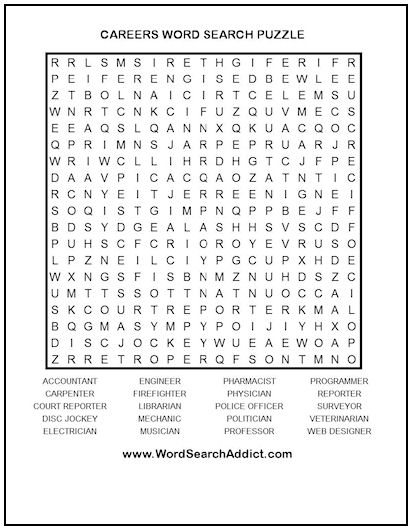 Careers Printable Word Search Puzzle Word Search Addict