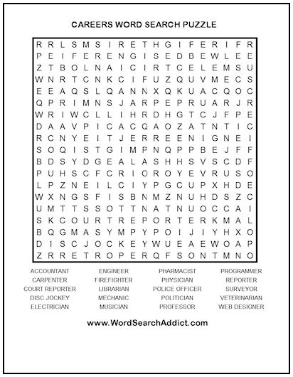 Careers Printable Word Search Puzzle