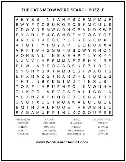 The Cat’s Meow Printable Word Search Puzzle