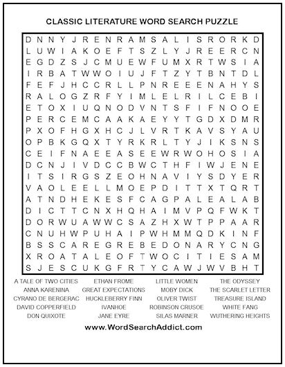 classic literature printable word search puzzle word search addict
