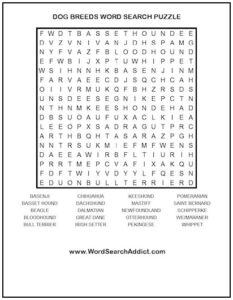 Dog Breeds Printable Word Search Puzzle | Word Search Addict