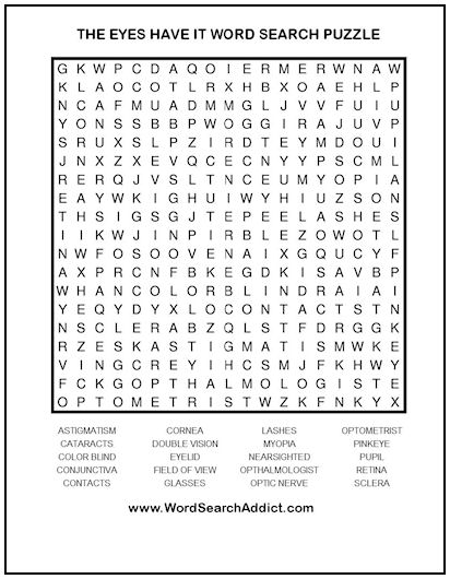 The Eyes Have It Printable Word Search Puzzle