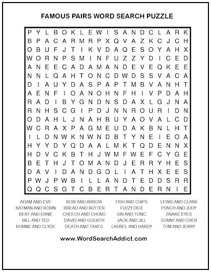 Famous Pairs Printable Word Search Puzzle