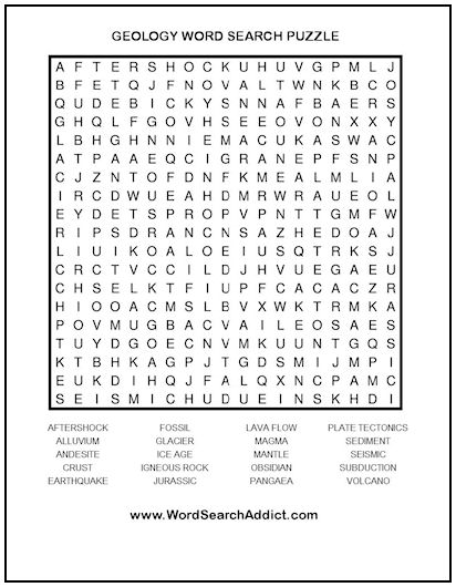 Geology Printable Word Search Puzzle