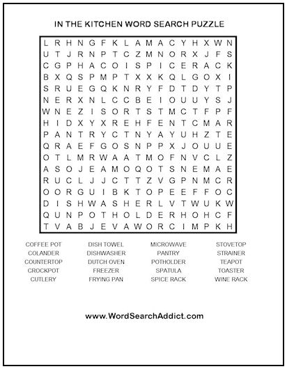 In the Kitchen Printable Word Search Puzzle