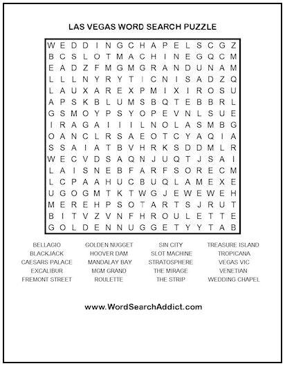 Las Vegas Printable Word Search Puzzle