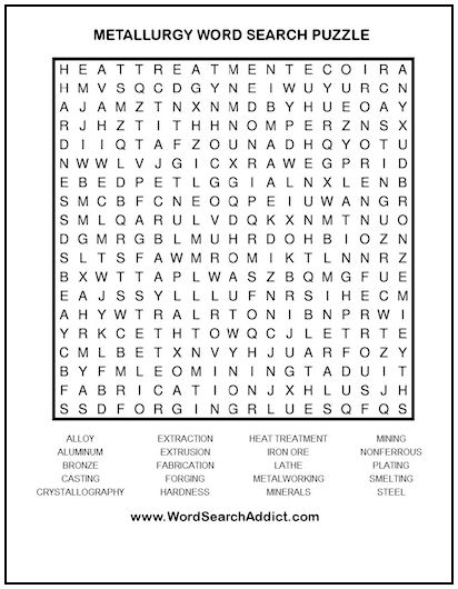Metallurgy Word Search Puzzle