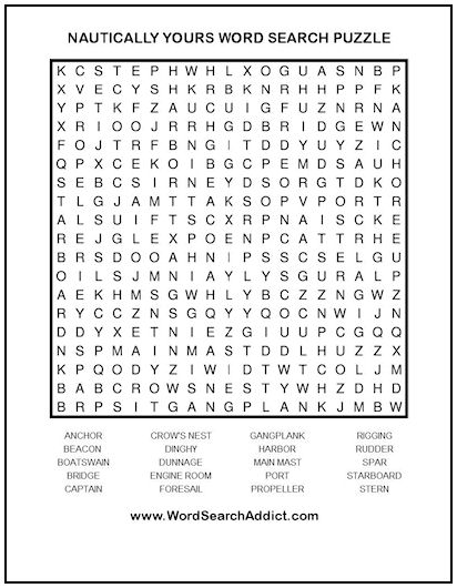 Nautically Yours Printable Word Search Puzzle