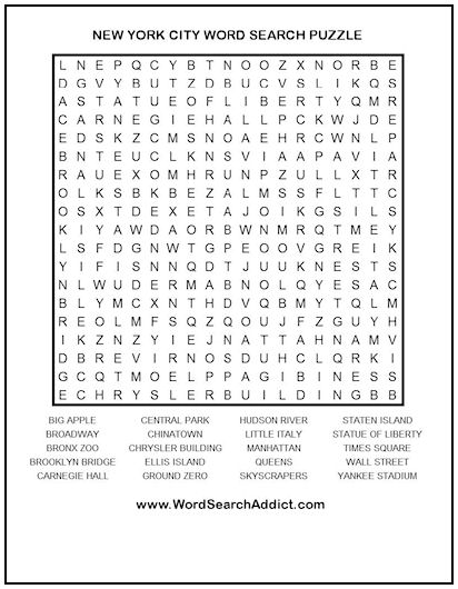 New York City Printable Word Search Puzzle