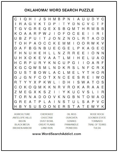 Oklahoma! Printable Word Search Puzzle