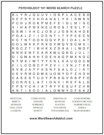 Psychology 101 Printable Word Search Puzzle