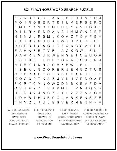 Science Fiction Authors Printable Word Search Puzzle