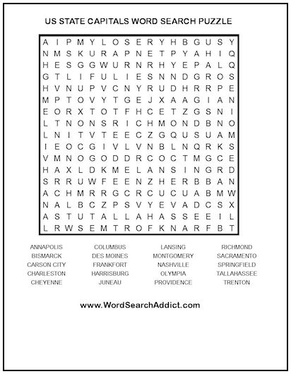 State Capitals Printable Word Search Puzzle