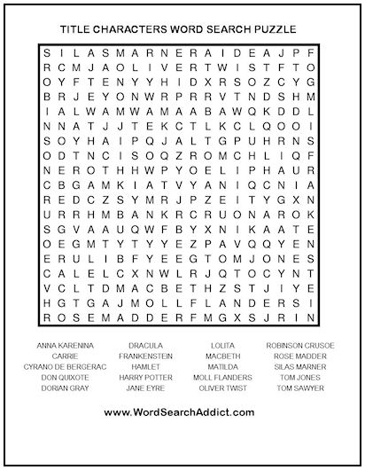 Title Characters Printable Word Search Puzzle