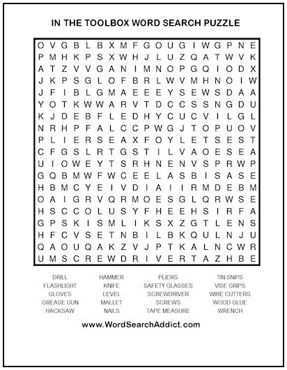 In the Toolbox Printable Word Search Puzzle