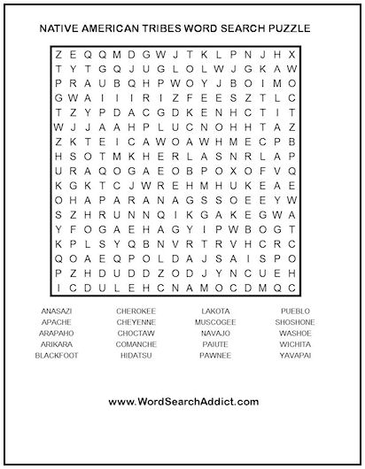 Native American Tribes Printable Word Search Puzzle