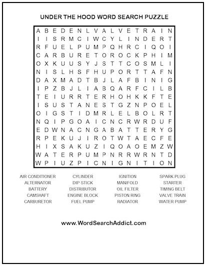 Under the Hood Printable Word Search Puzzle