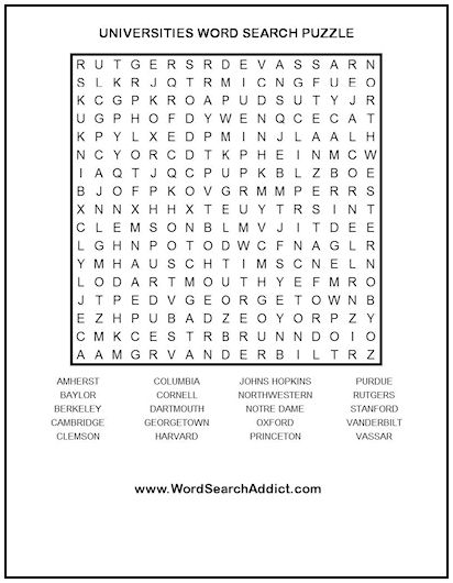 Universities Printable Word Search Puzzle