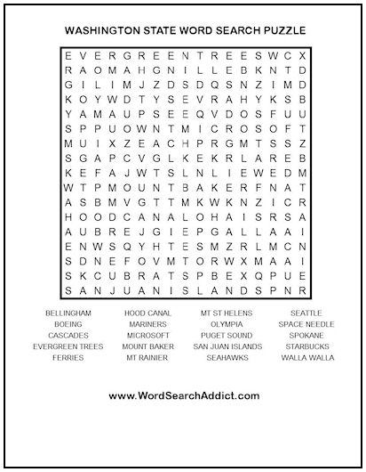 Washington State Printable Word Search Puzzle