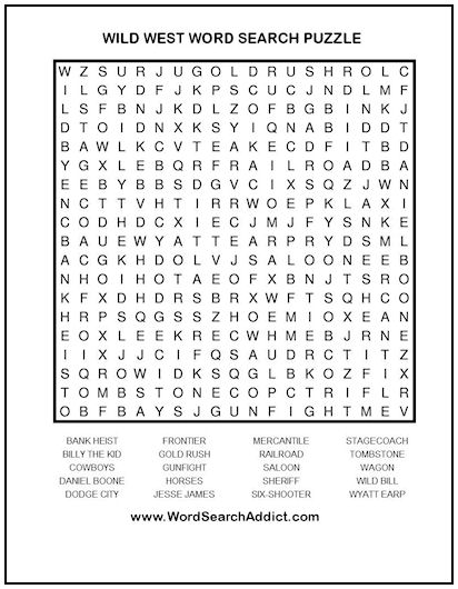 Wild West Printable Word Search Puzzle
