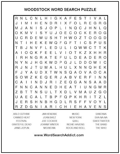 Woodstock Printable Word Search Puzzle