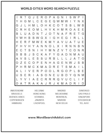 World Cities Printable Word Search Puzzle