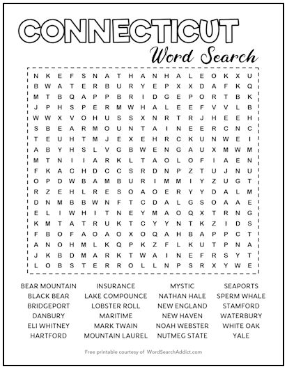 Connecticut Printable Word Search Puzzle