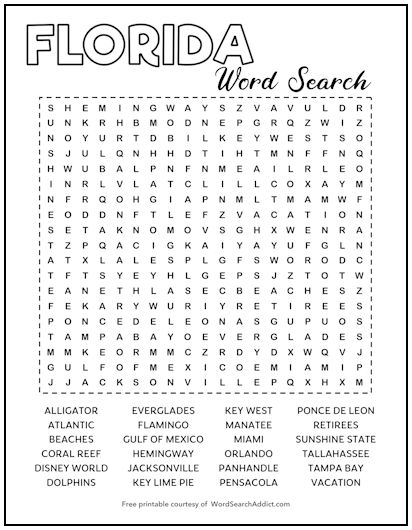 Florida Printable Word Search Puzzle