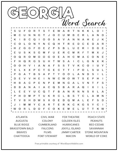 Georgia Printable Word Search Puzzle