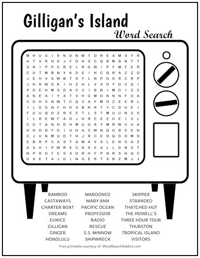 Gilligan's Island Printable Word Search Puzzle