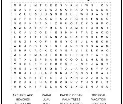 Hawaii Printable Word Search Puzzle