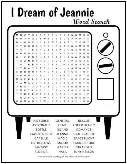 I Dream of Jeannie Printable Word Search Puzzle
