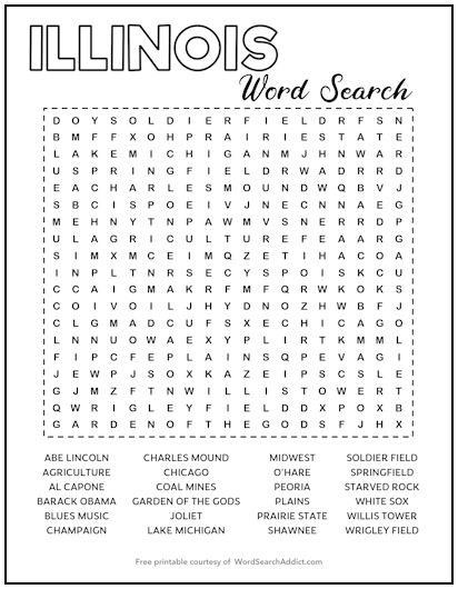 Illinois Printable Word Search Puzzle