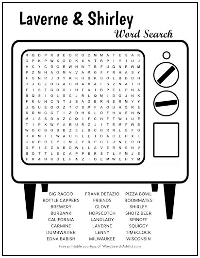 Laverne & Shirley Printable Word Search Puzzle