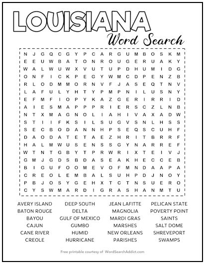 Louisiana Printable Word Search Puzzle