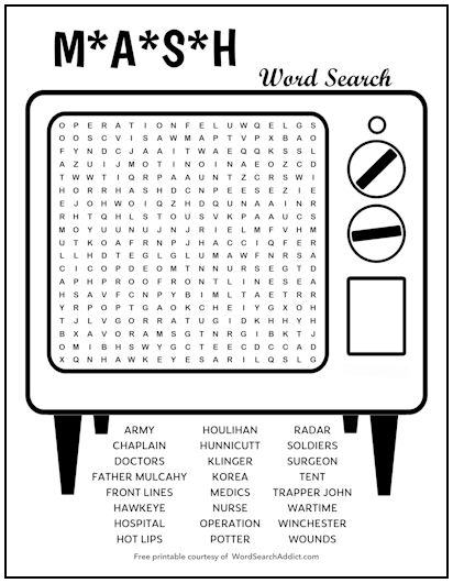 M*A*S*H Printable Word Search Puzzle