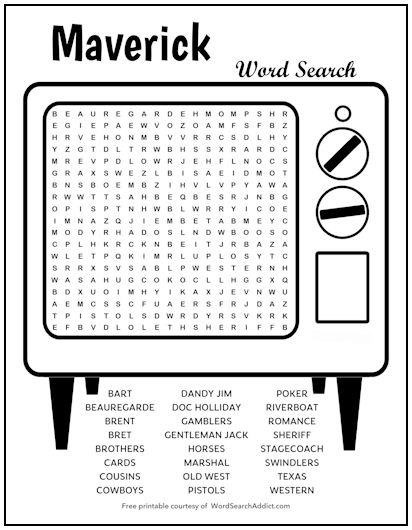 Maverick Printable Word Search Puzzle