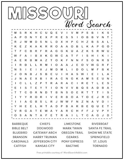 Missouri Printable Word Search Puzzle