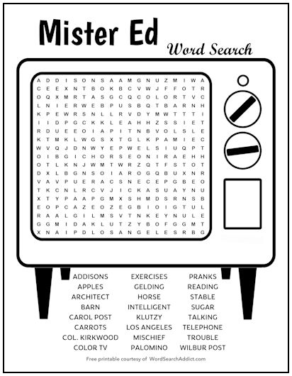 Mister Ed Printable Word Search Puzzle
