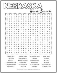 Nebraska Printable Word Search Puzzle