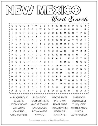 New Mexico Printable Word Search Puzzle